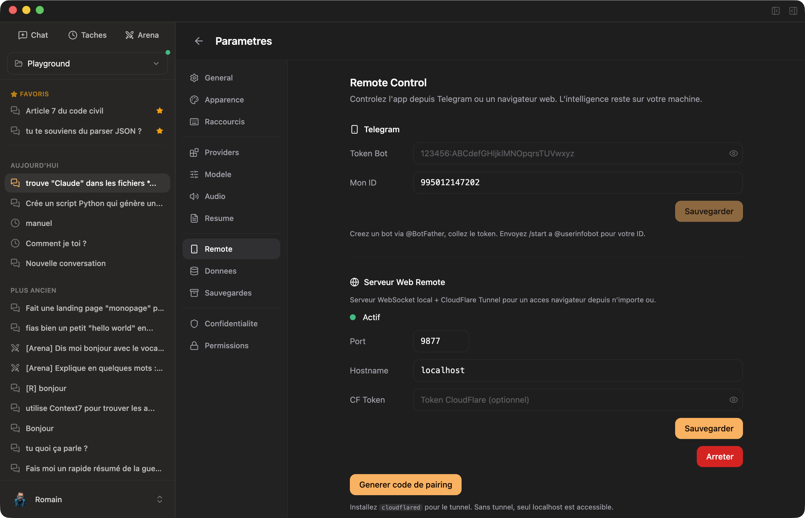 Remote control Telegram et Web